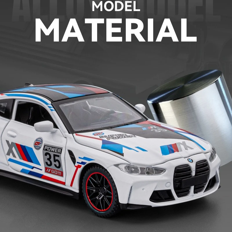 Simulated 1:32 BMW M4 Alloy Car Model Children's Sound and Light Pull-Back Alloy Toy Vehicle Collection Miniature Voiture