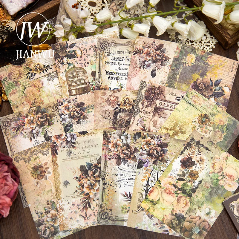 JIANWU 30 Sheets Yesterday's Story Series Vintage Flower Decor Material Paper Creative DIY Junk Journal Collage Stationery