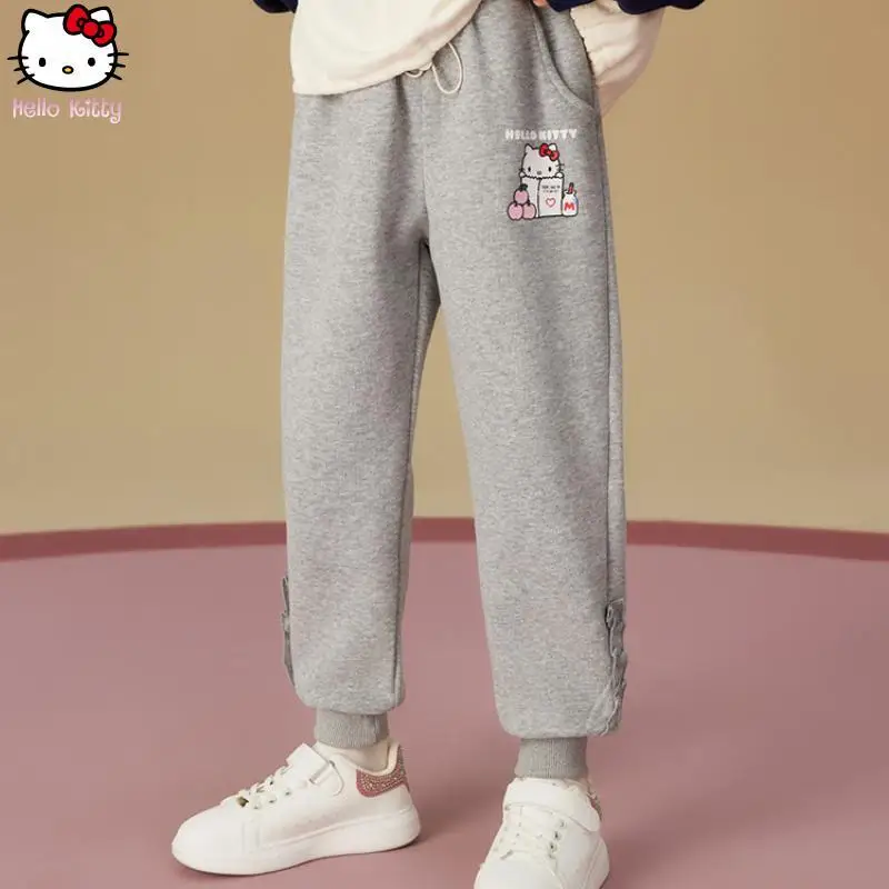 

Свободные брюки Hello Kitty для девочек, кавайные брюки в стиле аниме, весна-осень, новые спортивные штаны с героями мультфильмов Sanrio, повседневные модные брюки в корейском стиле для девочек