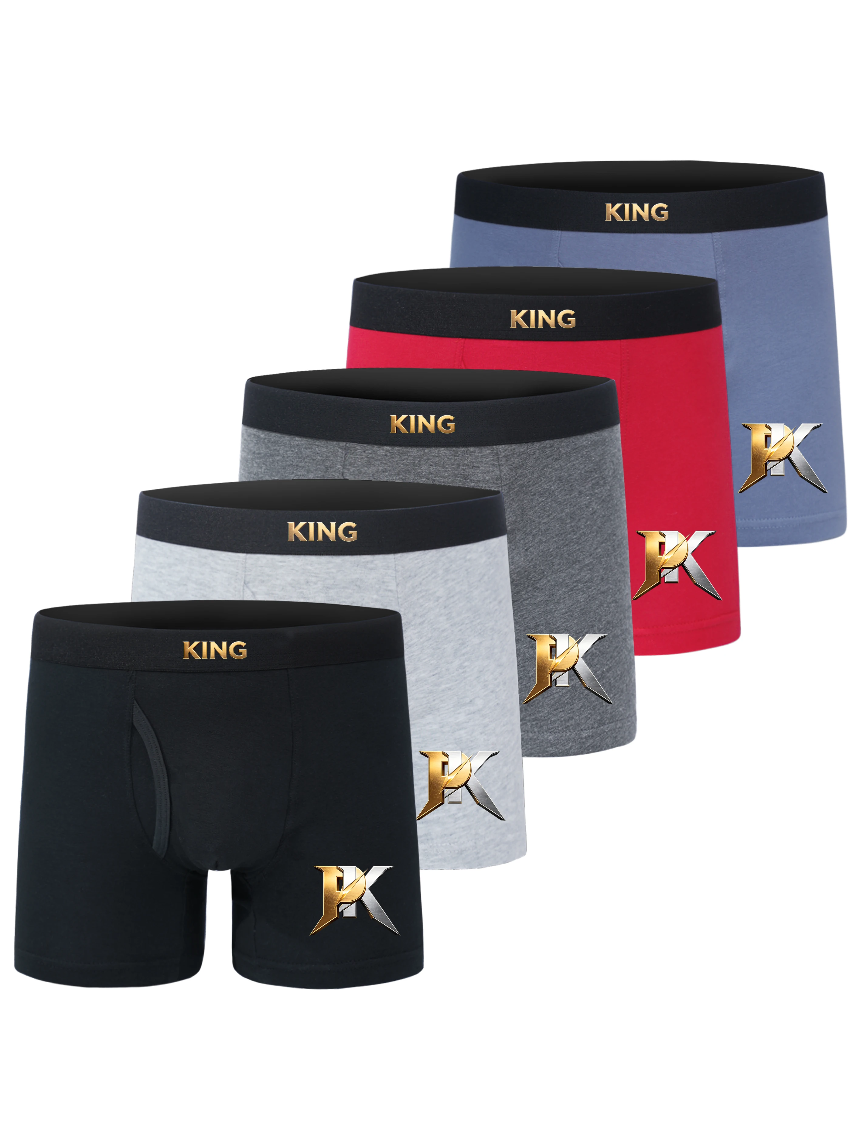 5 Pack Boys Cotton Boxer Briefs Soft Breathable Casual Underpants with Golden Waistband And Metal Texture Print for 5-15 Years
