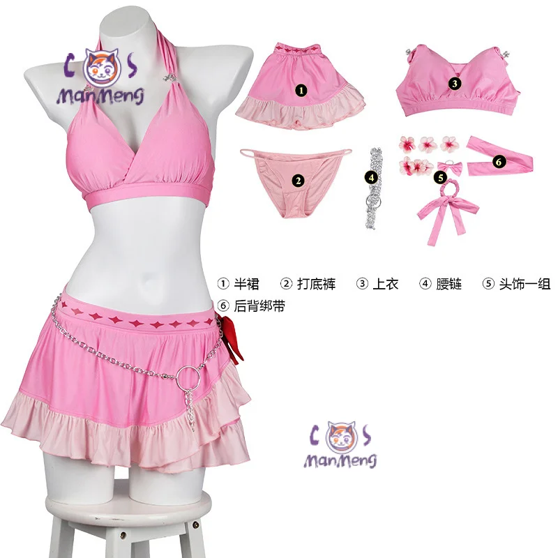 Aerith Gainsborough Cosplay Swimsuit Bikini Costume Final Cos Fantasy Women Girls Disguise Clothing Halloween Carnival Suit