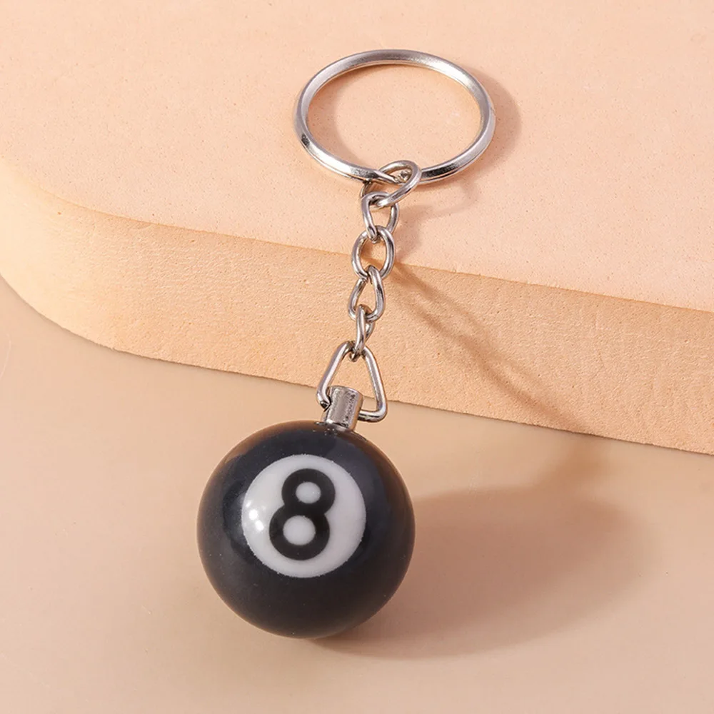 Creative Black Billiards 8 Sports Keychain Snooker Luck Number Key Ring for Women Men Car Handbag Backpack Phone Pendant Gifts