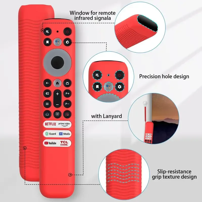 Silicone Remote Control Cover Case with Lanyard Anti Slip Television Remote Cover All Inclusive for TCL RC902V FMR1 Voice Remote image 2