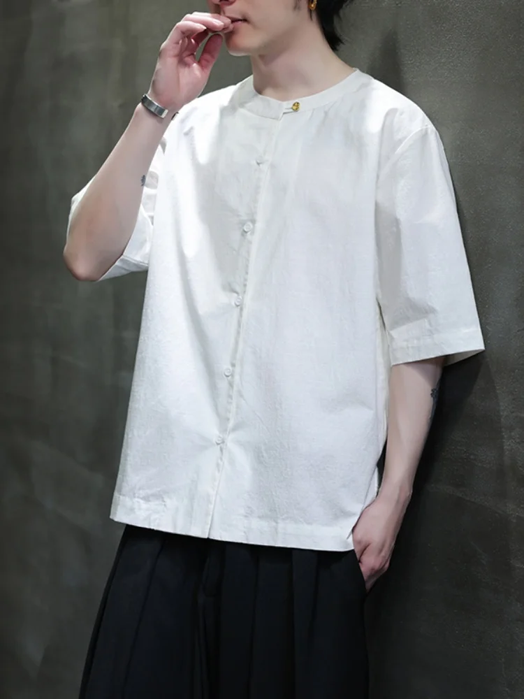 

New Chinese Sle Men's ort Sve irt Summer Thin Loose Large Size Five Sve Breathable Comfortable Retro Tang Han Clo...