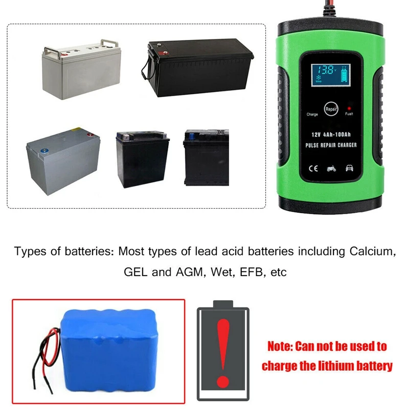 12V 6A Car Battery Charger Auto Jump Starter Power Bank Booster Maintainer F4H1 Power Full Automatic US Plug