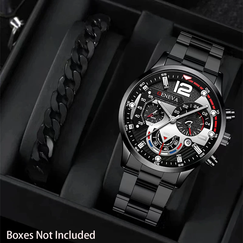 Fashionable Men's Watch Set with Date Function: Casual Style, Including Fashionable Bracelet - Perfect for Daily Wear