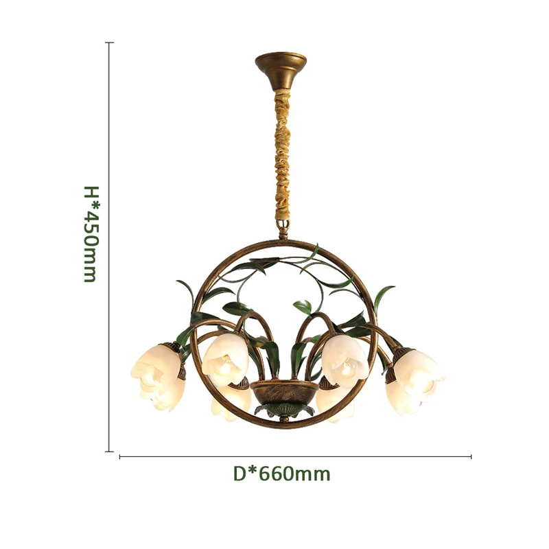 Nordic Green Vintage Villa Main Hotel Decoration Pendant Lamp French Pastoral Small Fresh Style Flower Glass Bedroom Chandelier