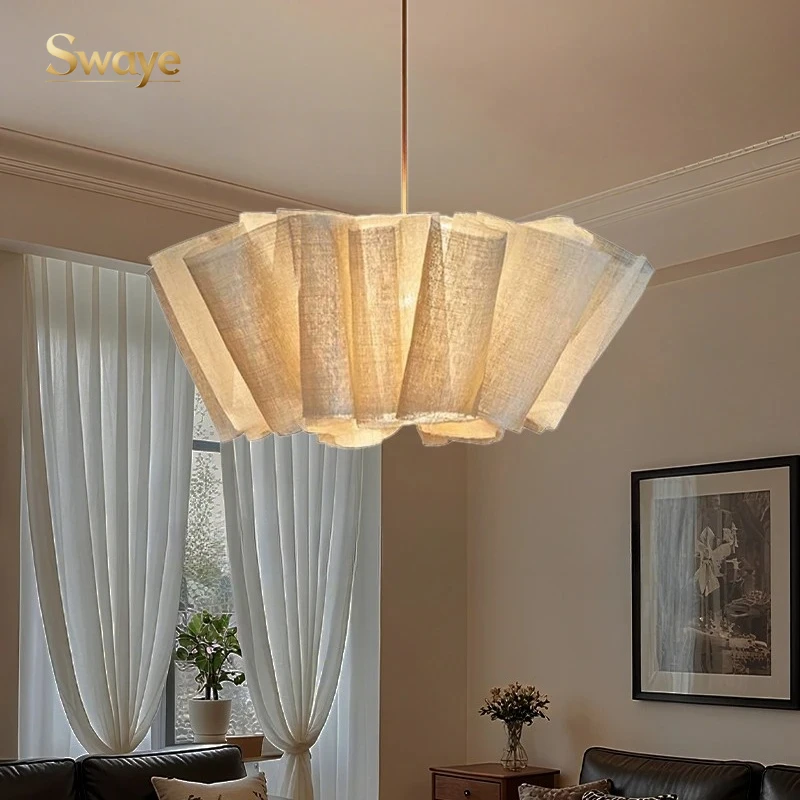 Japanese Retro Fabric LED Café Pendant Lights Wabi-sabi Chandelier Living Dining Simplicity Art Lighting Fixture Home Decoration