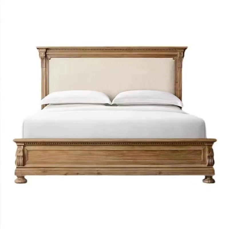 

American solid wood 1.8 meters master bedroom double bed European light luxury solid wood bed modern simple soft 1.5 meters