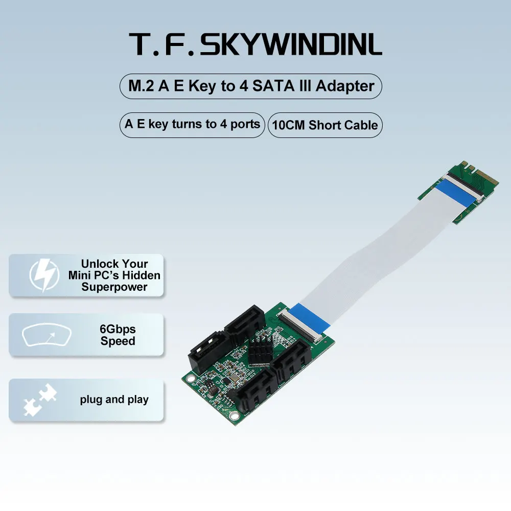 

M.2 A E Key to 4 SATA III Adapter 10CM Short Cable 6Gbps RAID Expansion for Mini PC/NAS/Industrial SATA SSD/HDD