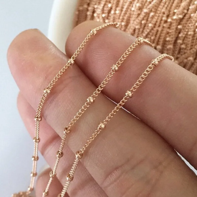 1 meter 14K Rose Gold Filled Curb Chains w/Bead (8mm Spacing) 1.2mm Width Footage Unfinished Wholesale BULK DIY Jewelry Findings