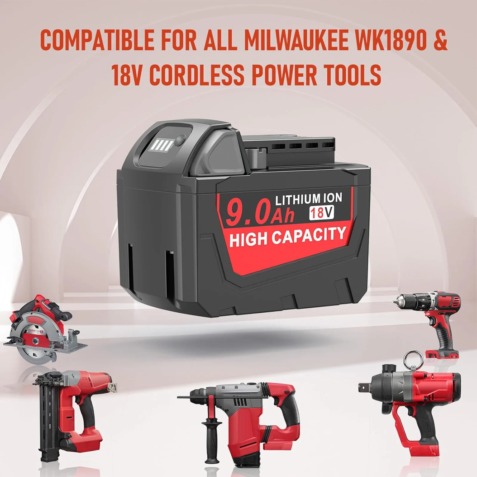 Akumulator litowo-jonowy 18V 9000mAh do narzędzi Milwaukee serii M18 48-11-1850 48-11-1860 2604-20 — zdjęcie produktu 6