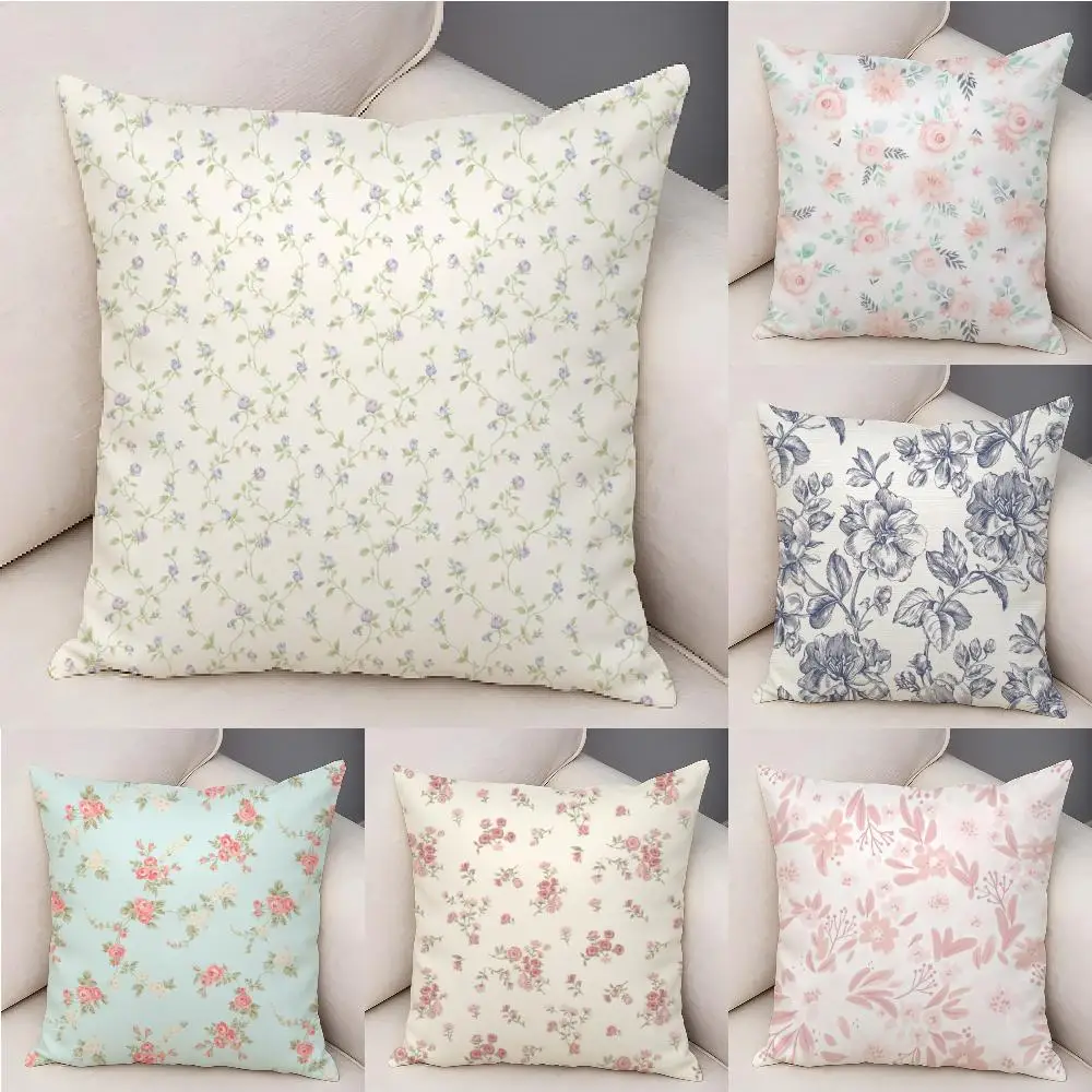 Romantic Elegant Floral Print Pillow Case Natural Linen Organic Fabric Double-Sided Printing Sofa Home Decor Gift Pillow Case