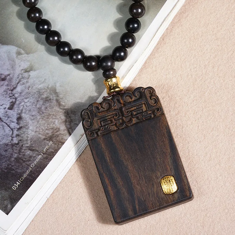 Eaglewood Inlaid Five Scripture Peace Tag Pendant: Cloud-Carved Vintage Wood Ornament Gift for Men & Women