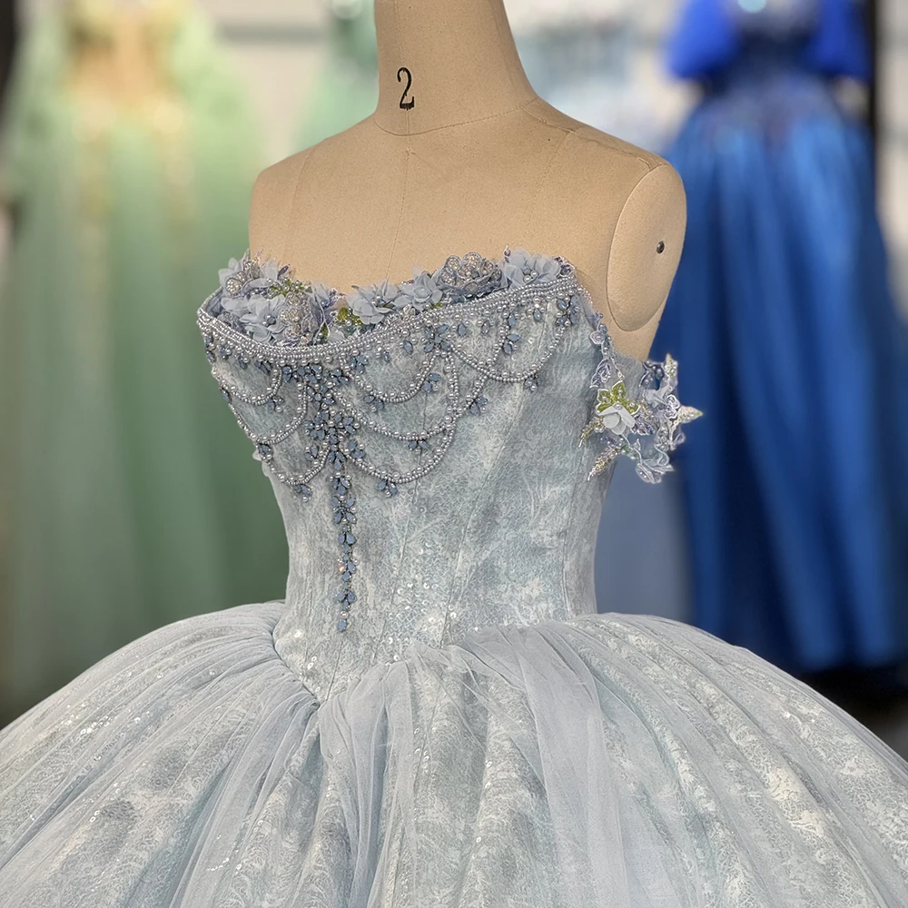 Nowa Niebieska Sukienka Quinceañera 2025 Seksowna Suknia Balowa Bez Ramiączek Sukienka na Słodkie 16 Urodziny Sukienka na Przyjęcie Urodzinowe Sukienka Księżniczki Vestidos De 15 Años