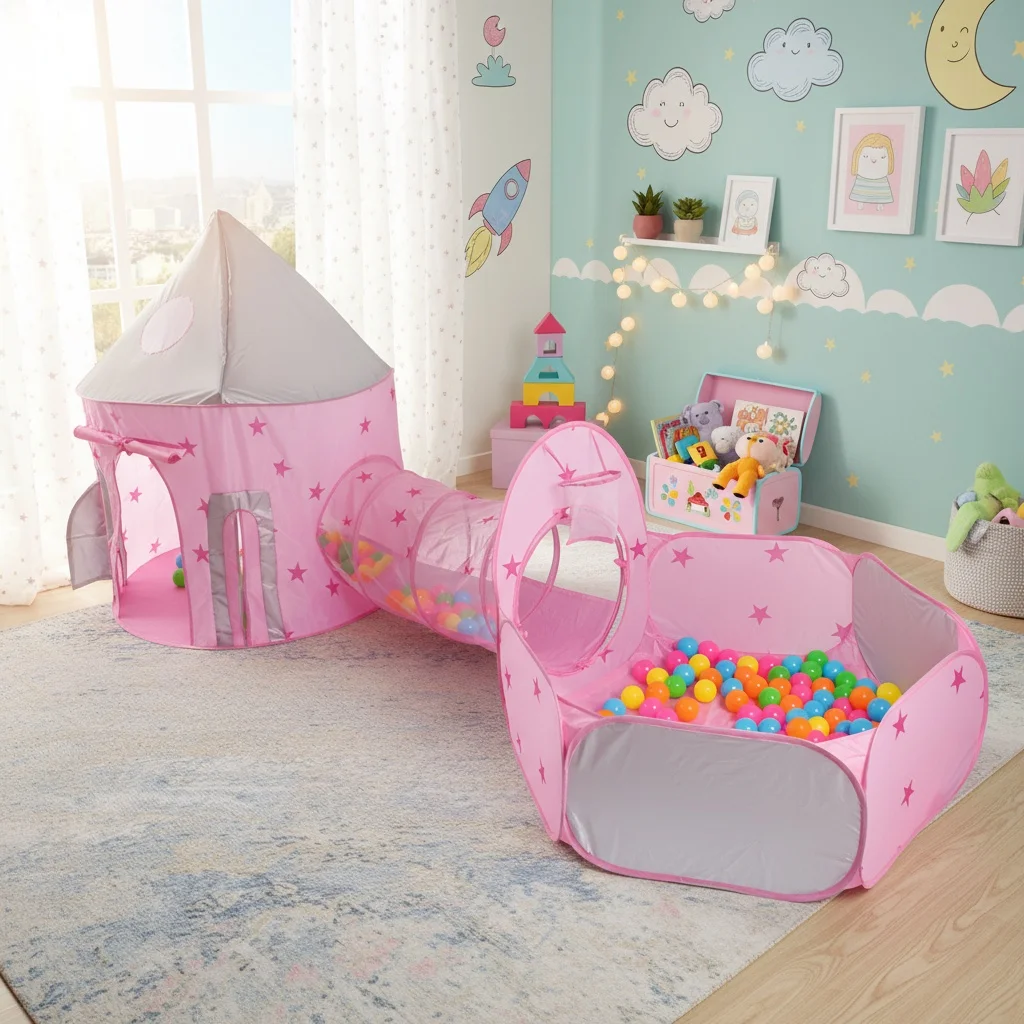 خيمة اللعب الخارجية للأطفال، نفق اللعب - حمام سباحة كروي للأطفال - يورت، لعبة صاروخ الفضاء، لعبة ترفيهية لمرح الأميرة الجنية، مساحة سرية للأطفال، ألعاب الشاطئ والعشب، هدية مثالية للعطلات، كرات المحيط، لا تشمل