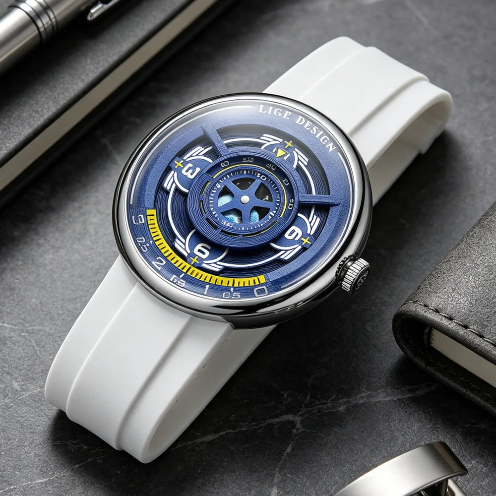 

LIGE Creative Blue Planet Men's Watches Luminous Waterproof Sports Silicone Strap Quartz Writwatch Night Light Male Clock