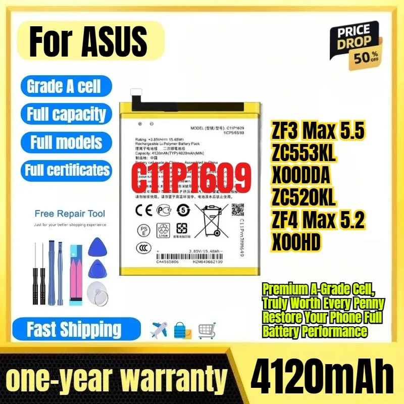 C11P1609 for ASUS ZF3 Max 5.5/ZC553KL/X00DDA/ZC520KL/ZF4 Max 5.2/X00HD Phone Battery Replacement Bateria Grade A Cell with Tools