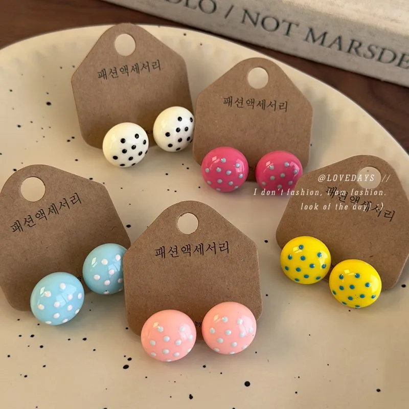 Premium Macaron Colorful Candy Mushroom Ball Stud Earrings Round Face Slimming Versatile Resin Enamel for Women