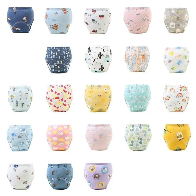 

L5YF Comfortable and Breathable Infant Diaper Pants Cotton Cartoon Print Potty Training Underpants for Daily Comfort Wear