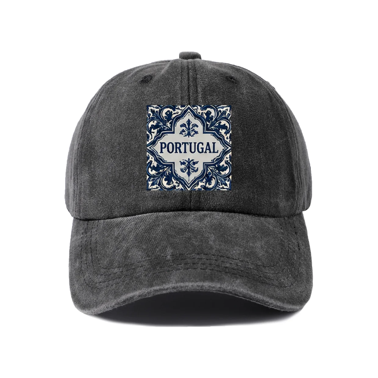 Portugal Tile Emblem Graphic Baseball Cap, Vintage Washed Adjustable Unisex Dad Hat, Casual Gift