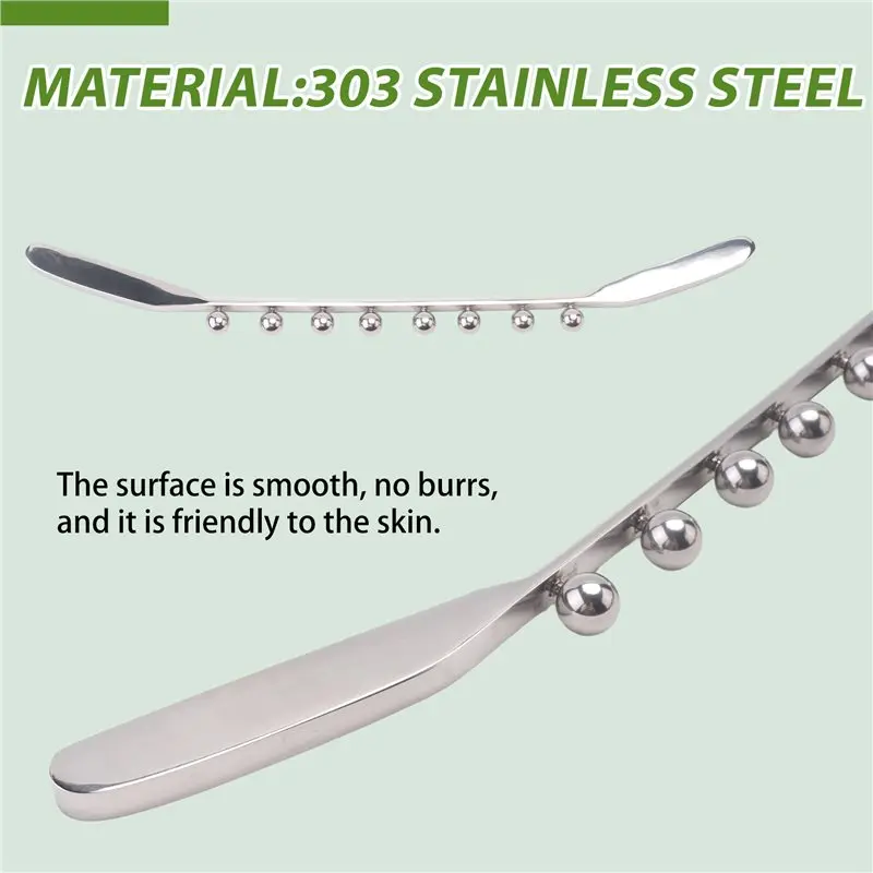 AB11-New Stainless Steel 8 Bead Meridian Massage Stick Gua Sha Tool Trigger Points Massager For Lymphatic Drainage Muscle