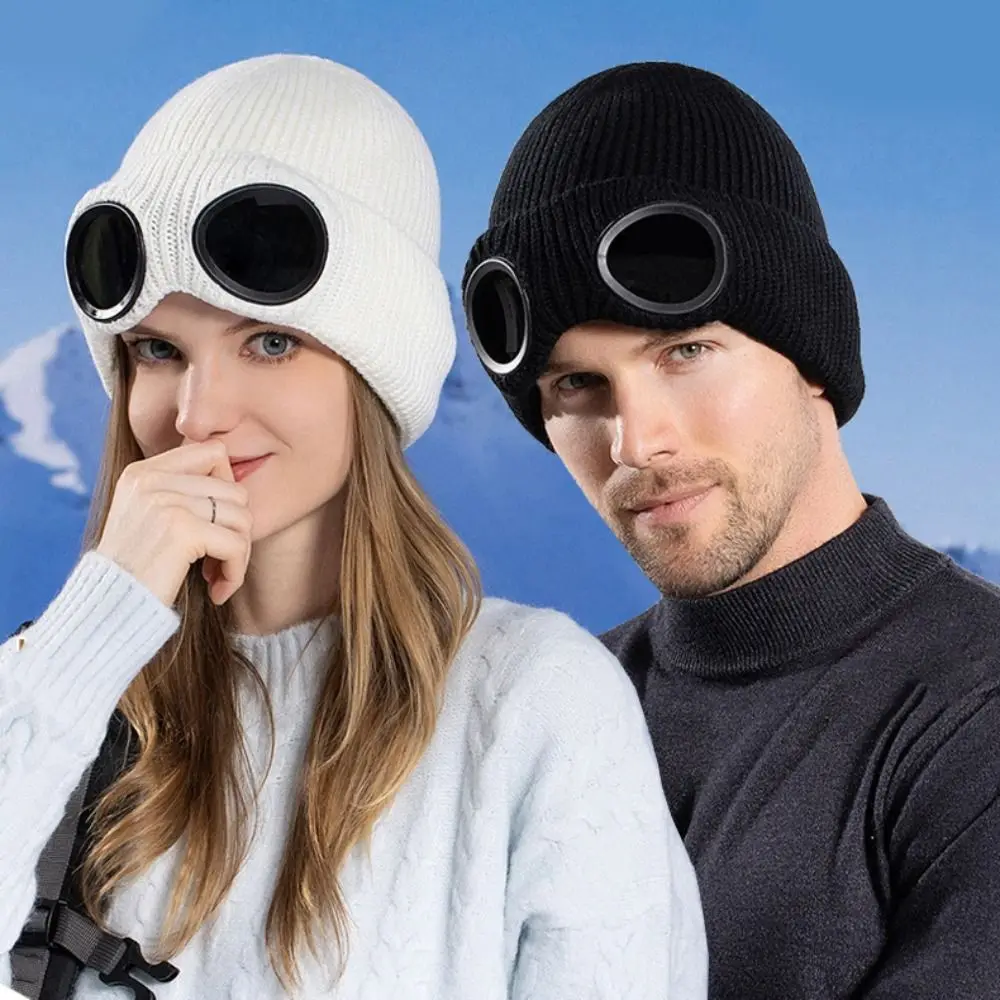 Removable Glasses Winter Glasses Caps Wear-resistant Ear Protection Warm Ski Mask Hats Windproof Thickened Knitted Hat Women