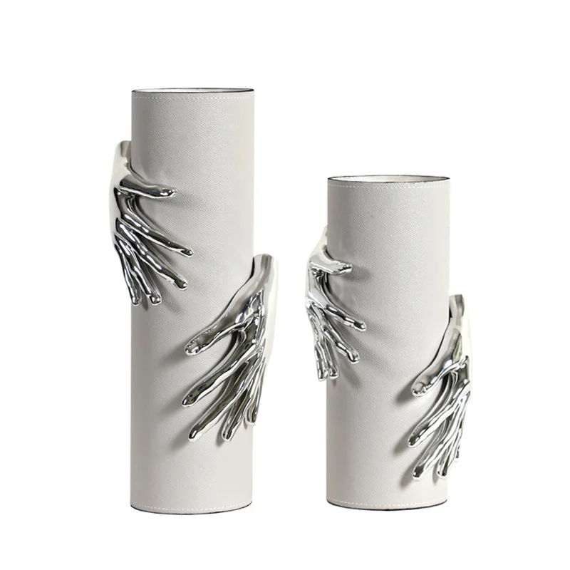 Modern Minimalist Embrace Vase Gesture Palm Leather Vase Ornament