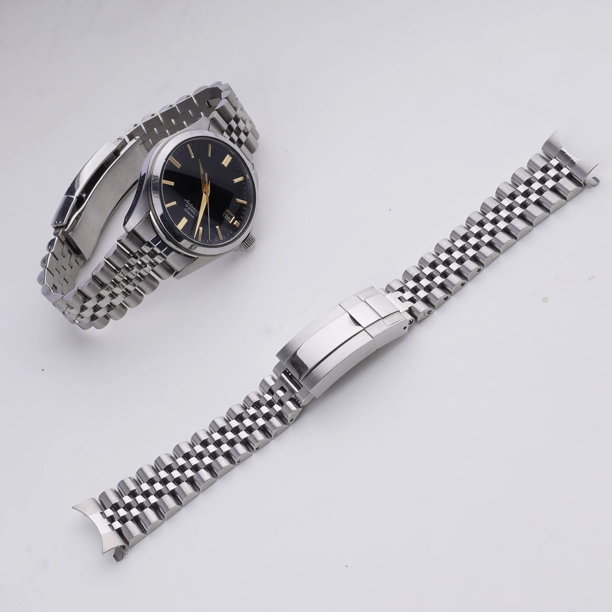 Rolamy 20mm Silver Jubilee Hollow Endband with Oyster Deployment Clasp Stainless Steel Watch Band Bracelet For Seiko ARB035