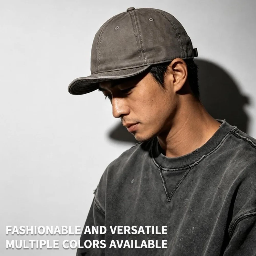 Minimalist Versatile Short Brim Baseball Cap Cotton Retro Flat Edge Baseball Cap Adjustable Washed Old Craft Hip Hop Hat for Men