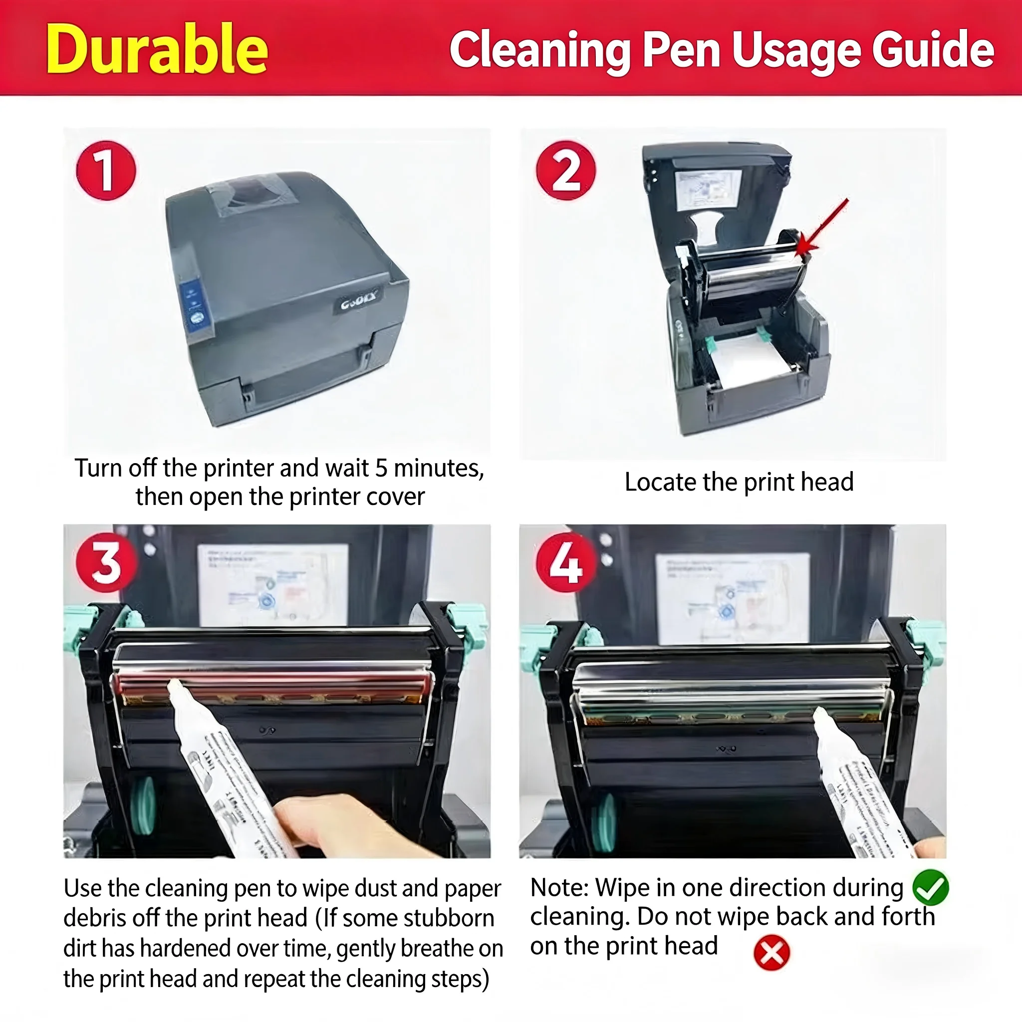 Printhead Cleaning Pen Universal Maintenance Pen for Thermal Barcode Printer Safe Effective Print Head Cleaner for Most Printer image 3