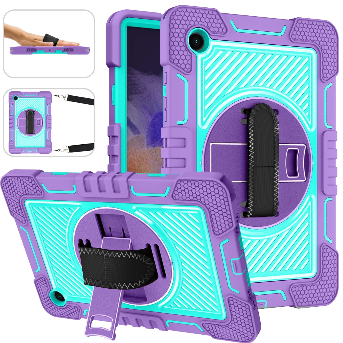 

Case for Samsung Galaxy Tab A8 10.5 Inch 2021 Heavy Duty Rugged Protective Tablet Cover with 360 Rotating Stand Shoulder Strap