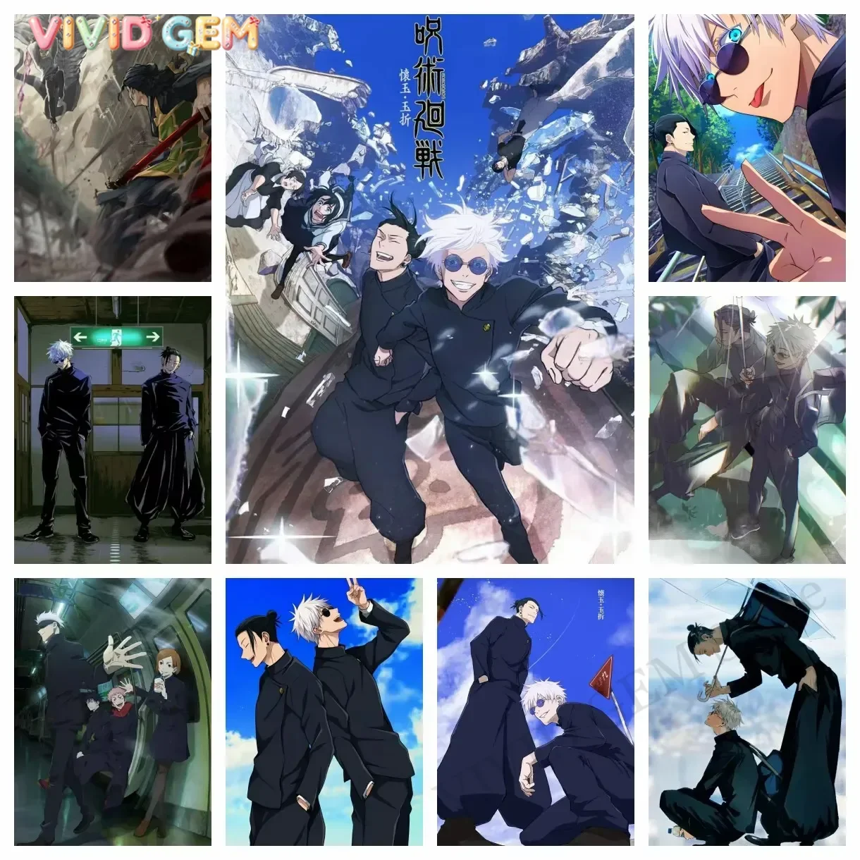 VIVID GEM Jujutsu Kaisen Gojo Satoru Getō Suguru Diamond Painting Japan Anime Mosaic Picture Cartoon Decor Gifts
