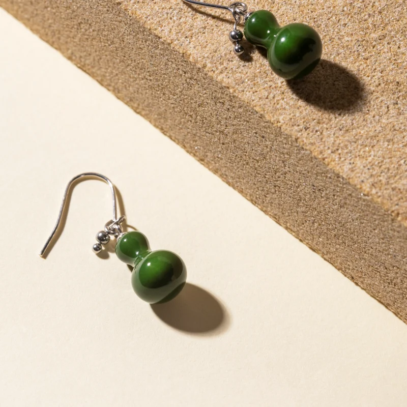 

925 Thering Silver Hand Made Diy Gourd Shape Ceramic Drop Earrings Handcrafted Fashion Gift for Jewelry Women