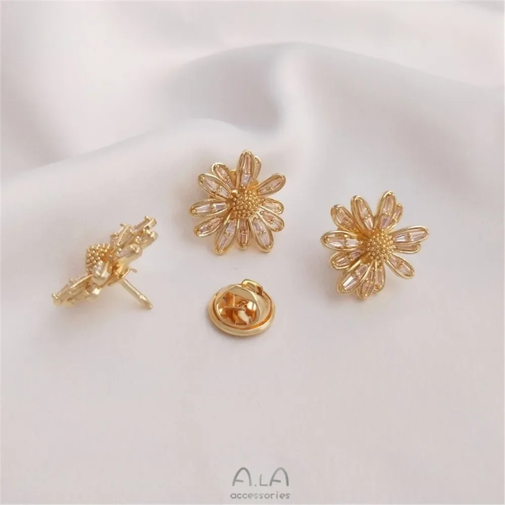 14K gold clad micro inlaid zircon butterfly bayonet needle Daisy pearl brooch brooch collar pin DIY Pin Brooch buckle