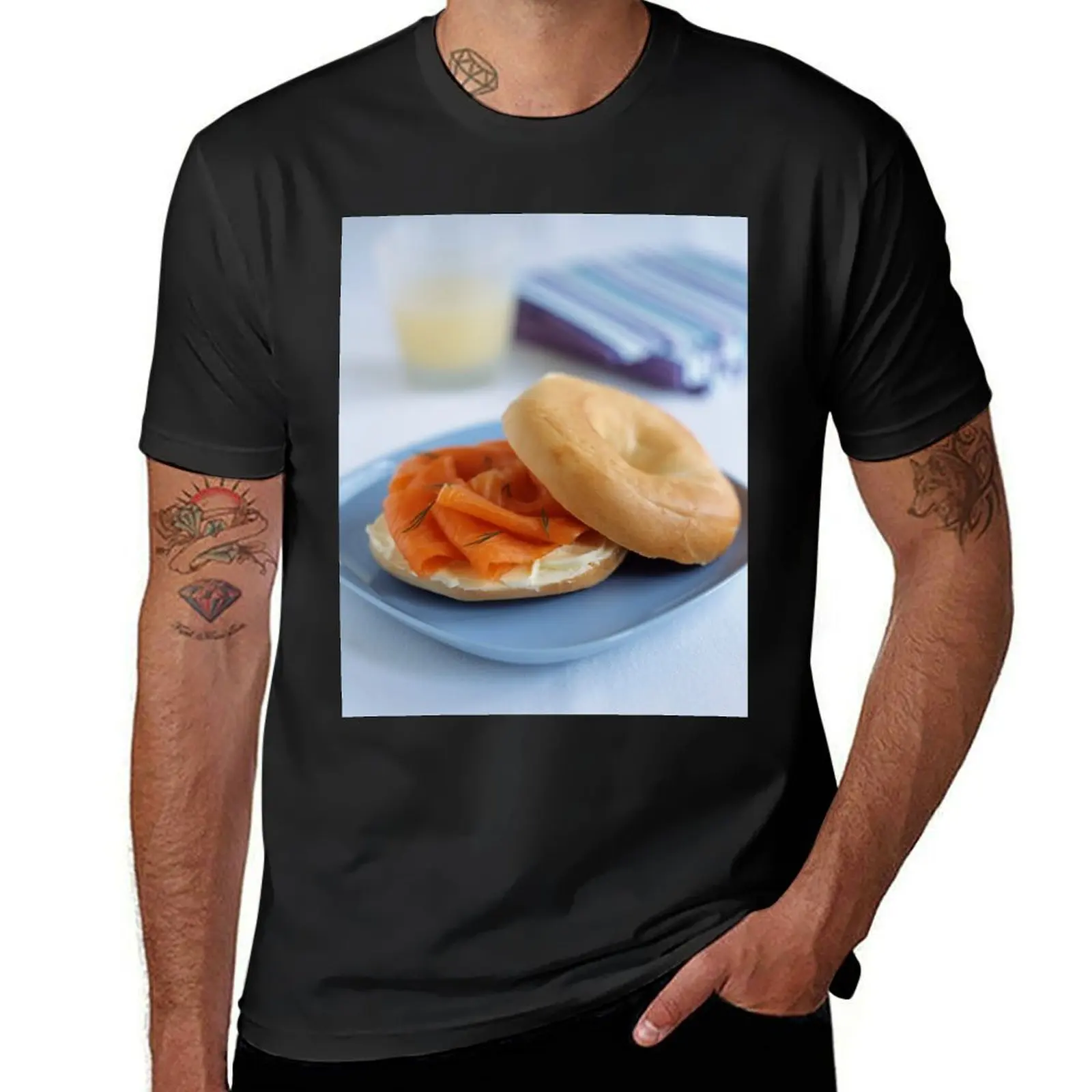 Smoked salmon bagel (H110/2997) T-Shirt summer tops boys whites heavyweights t shirts for men pack