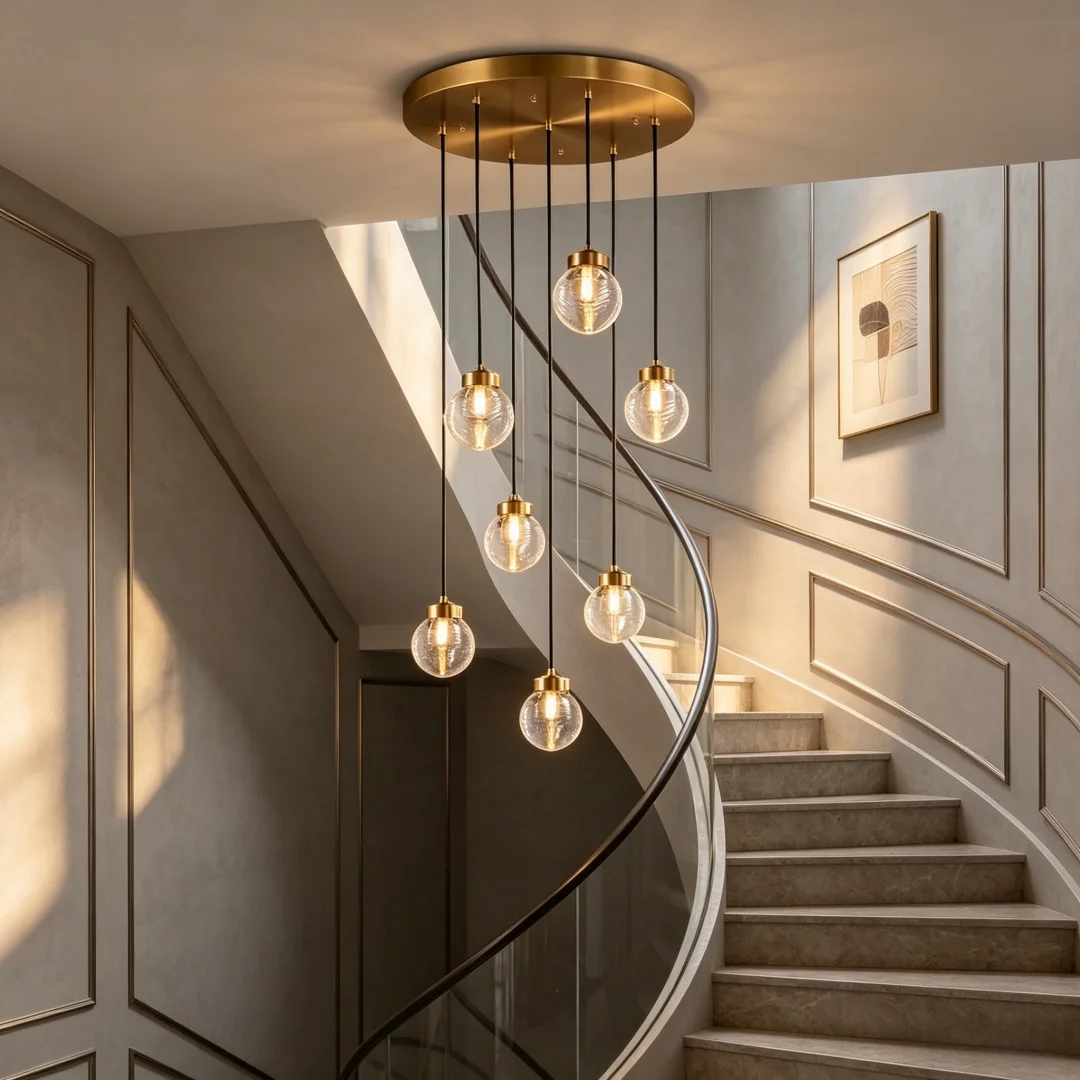 

New Modern All-Copper Glass LED Chandelier, Luxury Home Decor Ceiling Light Fixture for Living Room Dining Room Bedroom