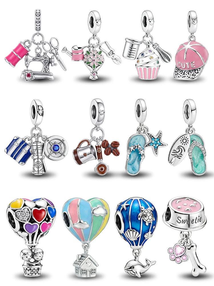 925 Silver Plated Floral Arrangement Coffee Cake Charm Pendant for Bracelets DIY Women's High Quality Fashion Jewelry