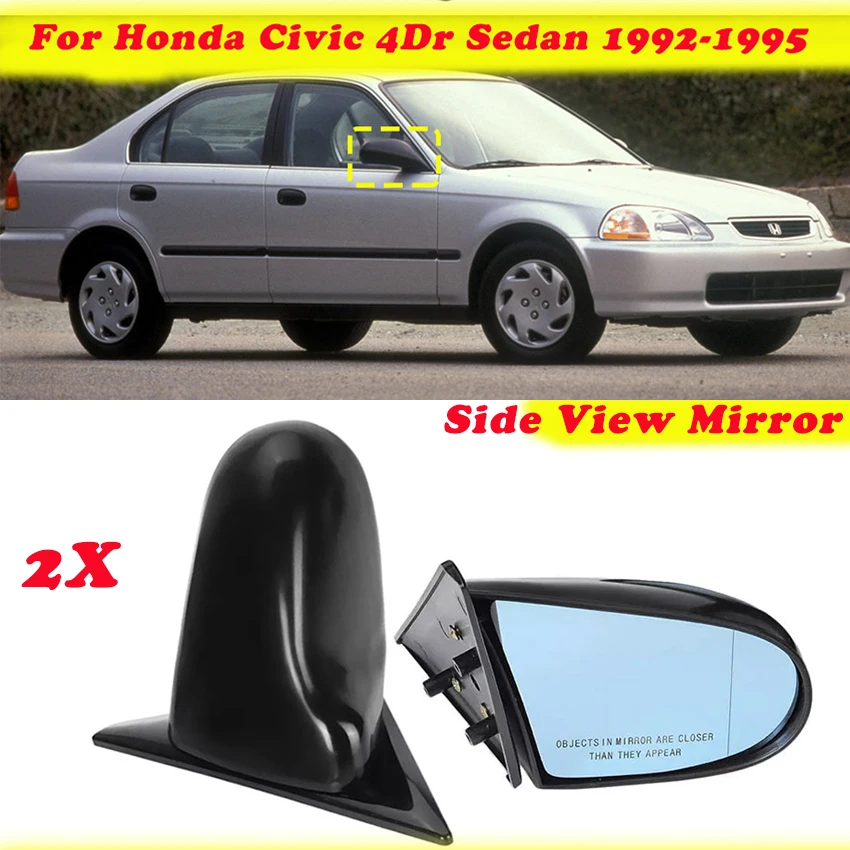 

A Pair Car Side View Mirror Spoon Style Manual Adjustable RearView Glass Wing Cover For Honda For Civic1992-1995 4Dr Sedan Only