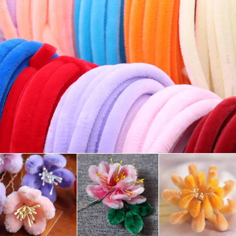 3pcs10mmx1meter Encrypted Velvet Chenille Stems Twisted Rod Iron Wired Plush Pipe Cleaners DIY Handcraft Hairpin Flower Material