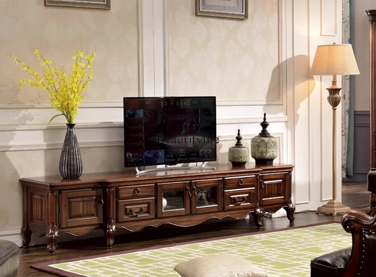 

American TV Cabinet Modern Simple New Chinese Living Room Walnut All Solid Wood TV Cabinet Furniture