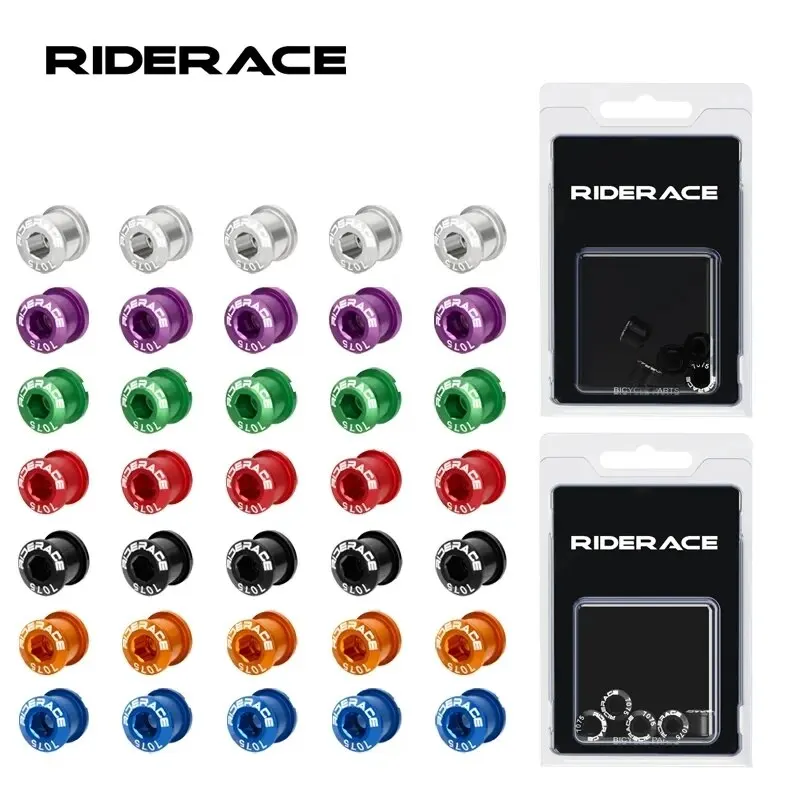 RIDERACE 5 PCS Double/Single Bicycle Chainring Bolts CNC Aluminum Alloy 7075 M8 6.5mm 8.5mm Road MTB Bike Crankset Bolt&Nut Set