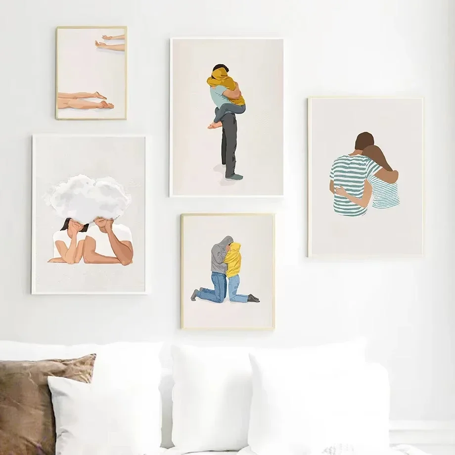 Modern Sweet Home Decor Canvas Art for Couples Romantic Couple Embrace Date Scene Canvas Print Valentine's Day Home Decor Gif