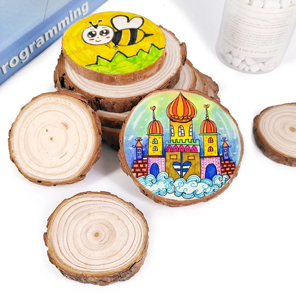 

1 set 10-12cm Natural Wood Slices with Stand for DIY Crafts Kids Painting Decor Unfinished Round Cutout Art Supplies