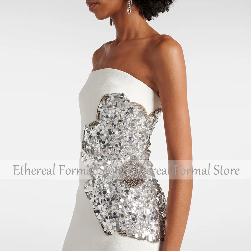 Robe de soirée de luxe sans bretelles ivoire pour mariage robe de soirée formelle sirène longueur de plancher sans manches robe de bal robe saoudienne à paillettes