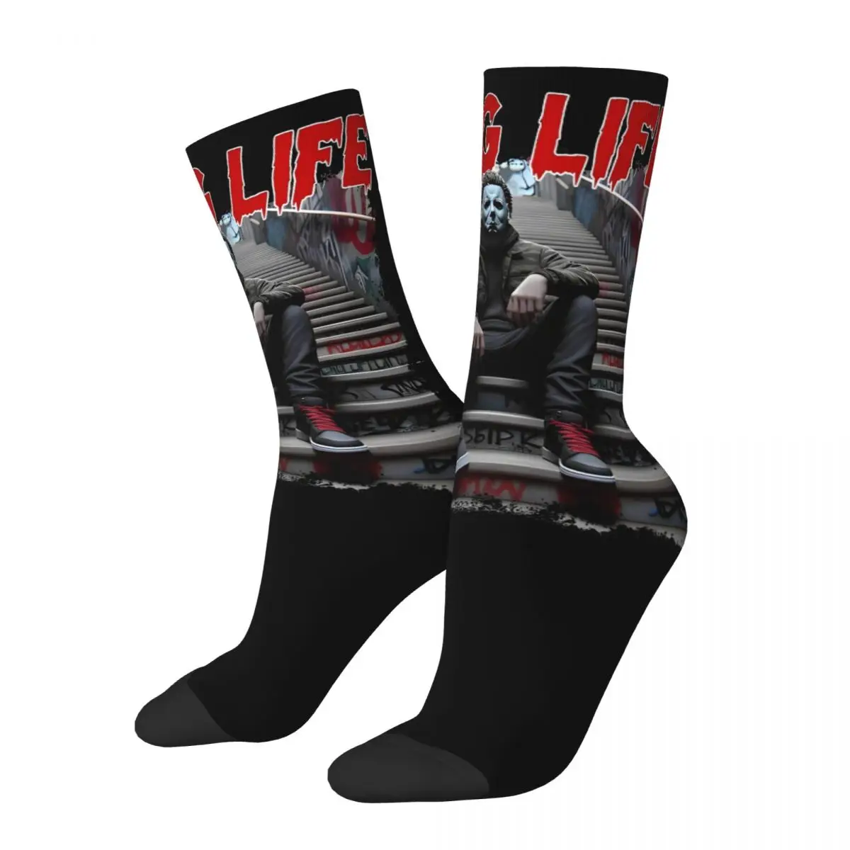 Unisex Halloween Horror Movie Michael Myers Thug Life Socks Warm Casual Socks Crazy Merchandise Middle TubeCrew Socks Best Gift