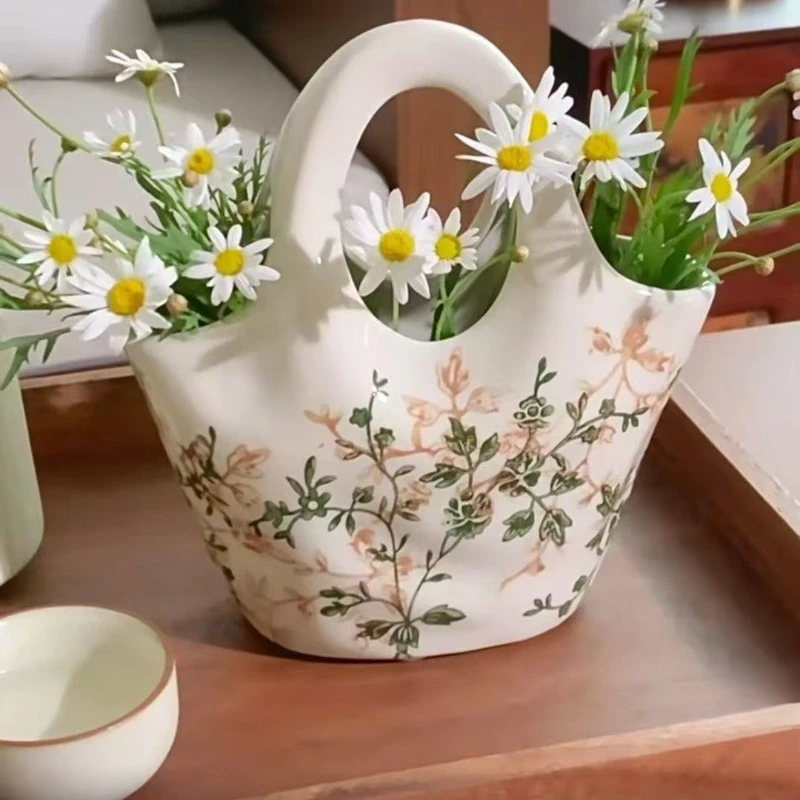 Handheld Ceramic Vase Accessories, Living Room, Hydroponic Flower Arrangement, Retro Pastoral Style