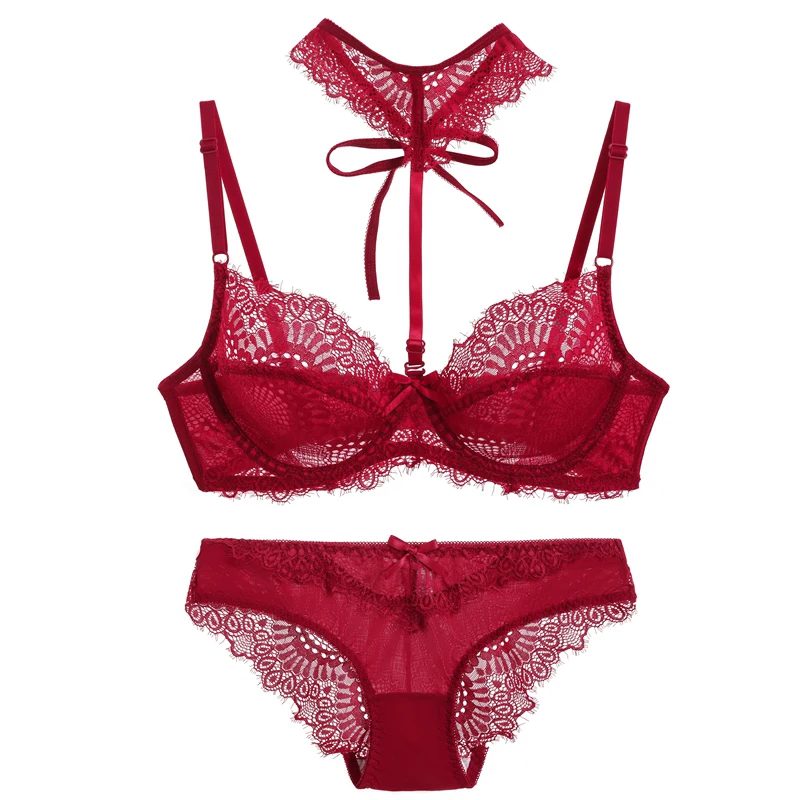 Sexy Red White Purple Pink Black Beige Lingerie 34/75 36/80 38/85 40/90 42/95 44/100 BCDE Cup Bra Sets Push Up Underwear