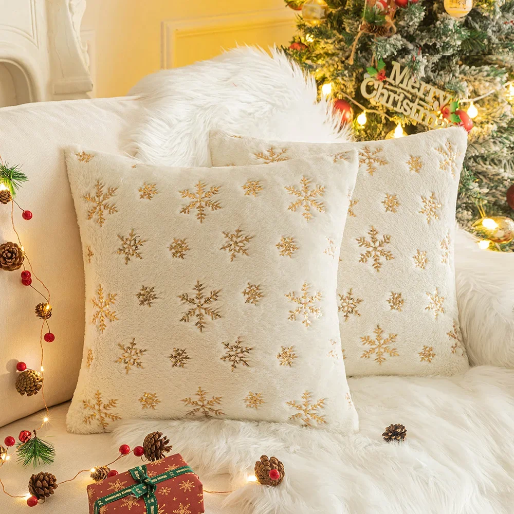 Schneeflocken-Kissenbezug, Weihnachten, einfarbig, mit Schneeflocken-Stickerei, für Wohnzimmer, Schlafzimmer, Sofa, dekorativer Kissenbezug.