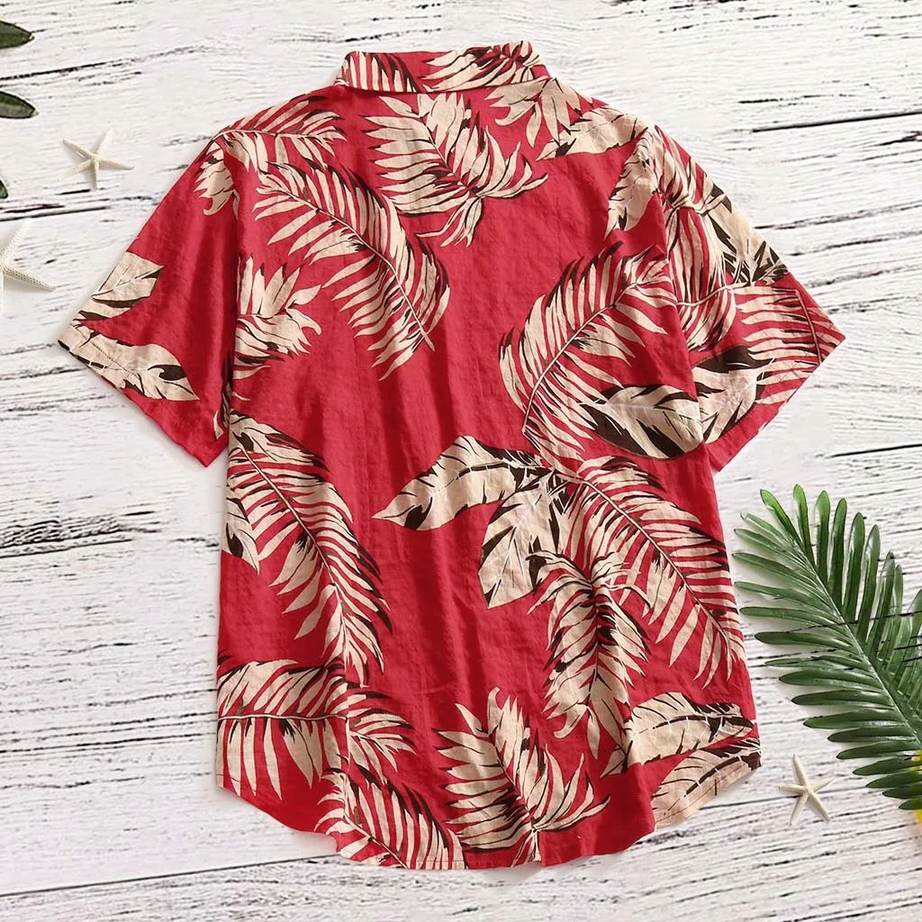 Hawaiian Casual Flower Print Men's Holiday Beach Shirts Retro Boho Short Sleeve Lapel Button Up Loose Streetwear Clothing 2024